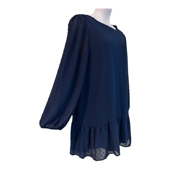 Chic Soul Swiss Dot Chiffon Shift Navy Blue Office Casual Party Summer Dress - Picture 2 of 11